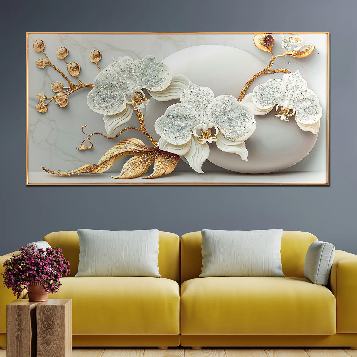 Dancing Petals in Harmony Crystal Glass Framed Wall Paintings For Wall Decoration at Home
