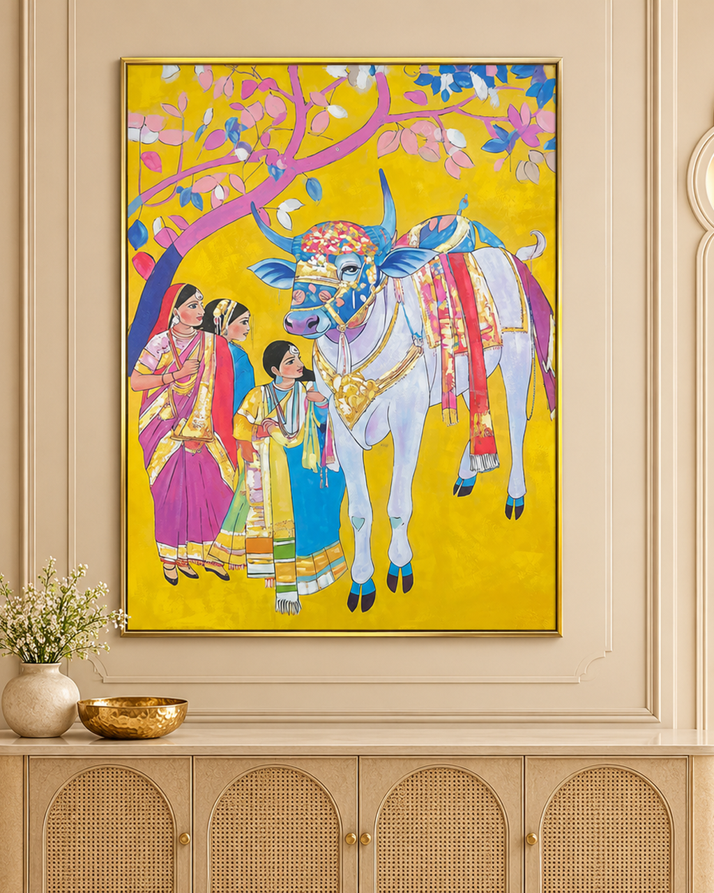 Palki Of Tradition Hand Painted Wall Paintings For Home (With Outer Floater Frame) (47 x 36 Inches)