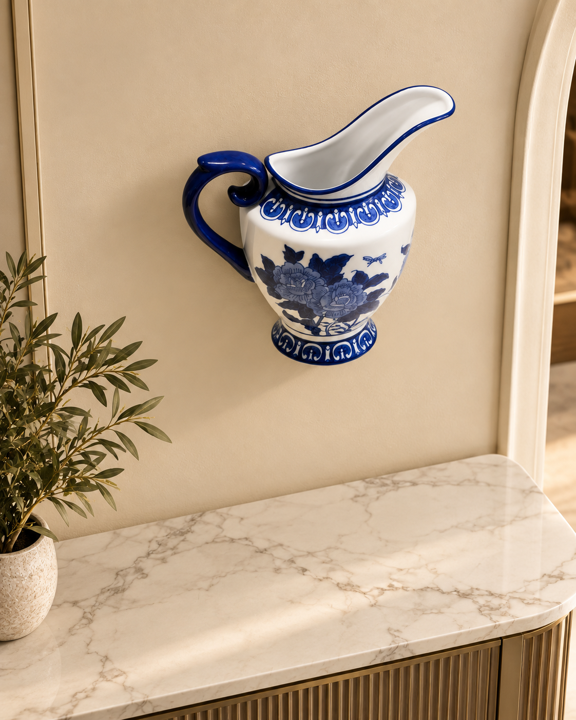 Azure Rose Decorative Wall Hanging Vase & Item for wall Decoration (Blue Pottery)