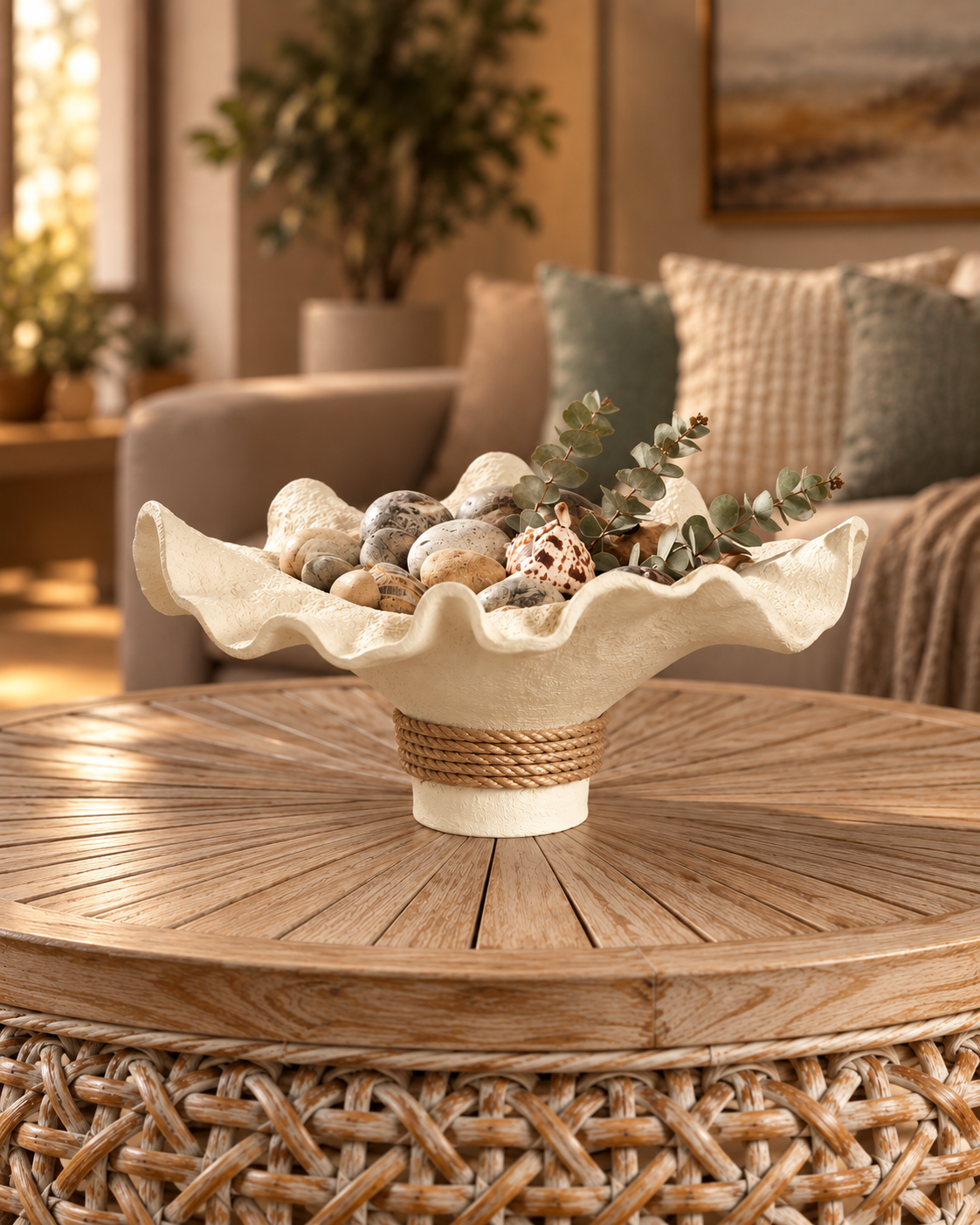 Seashell Wave Decorative Bowl & Item for Home Deocoration - Beige