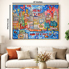 NYC Neon Love: A Vibrant Tribute to Manhattan’s Icons by MERCEDES LAGUNAS 100% Hand Painted Wall Painting (With Outer Floater Frame frame) (35.5 x 47 Inches )