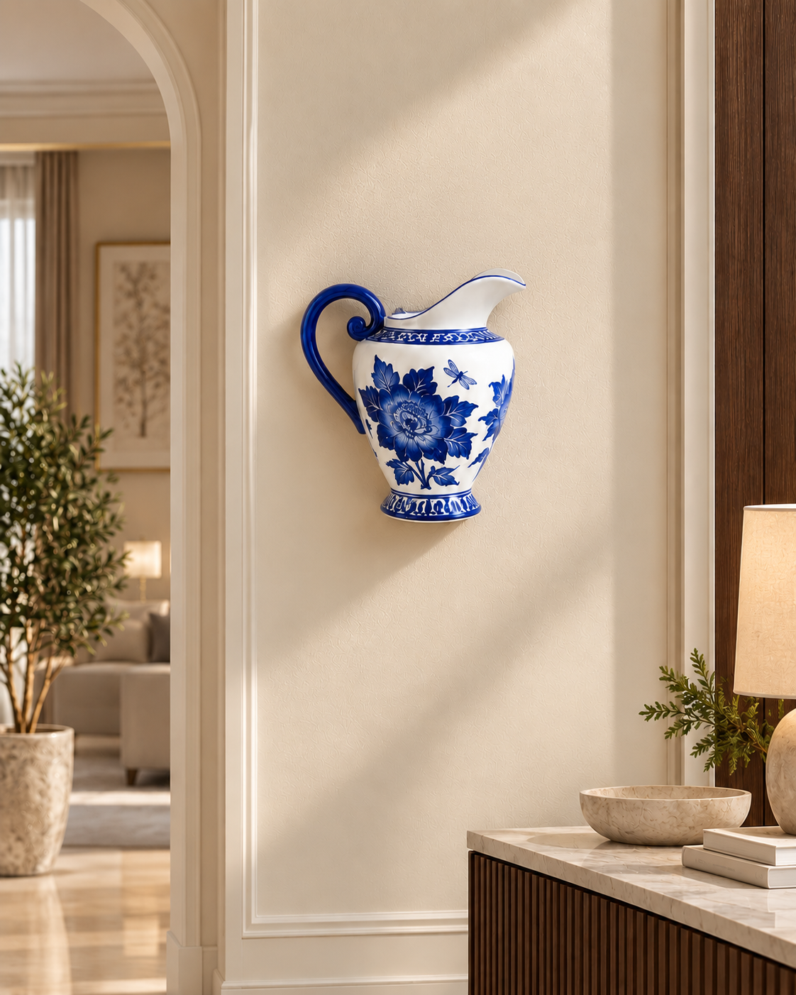 Azure Rose Decorative Wall Hanging Vase & Item for wall Decoration (Blue Pottery)