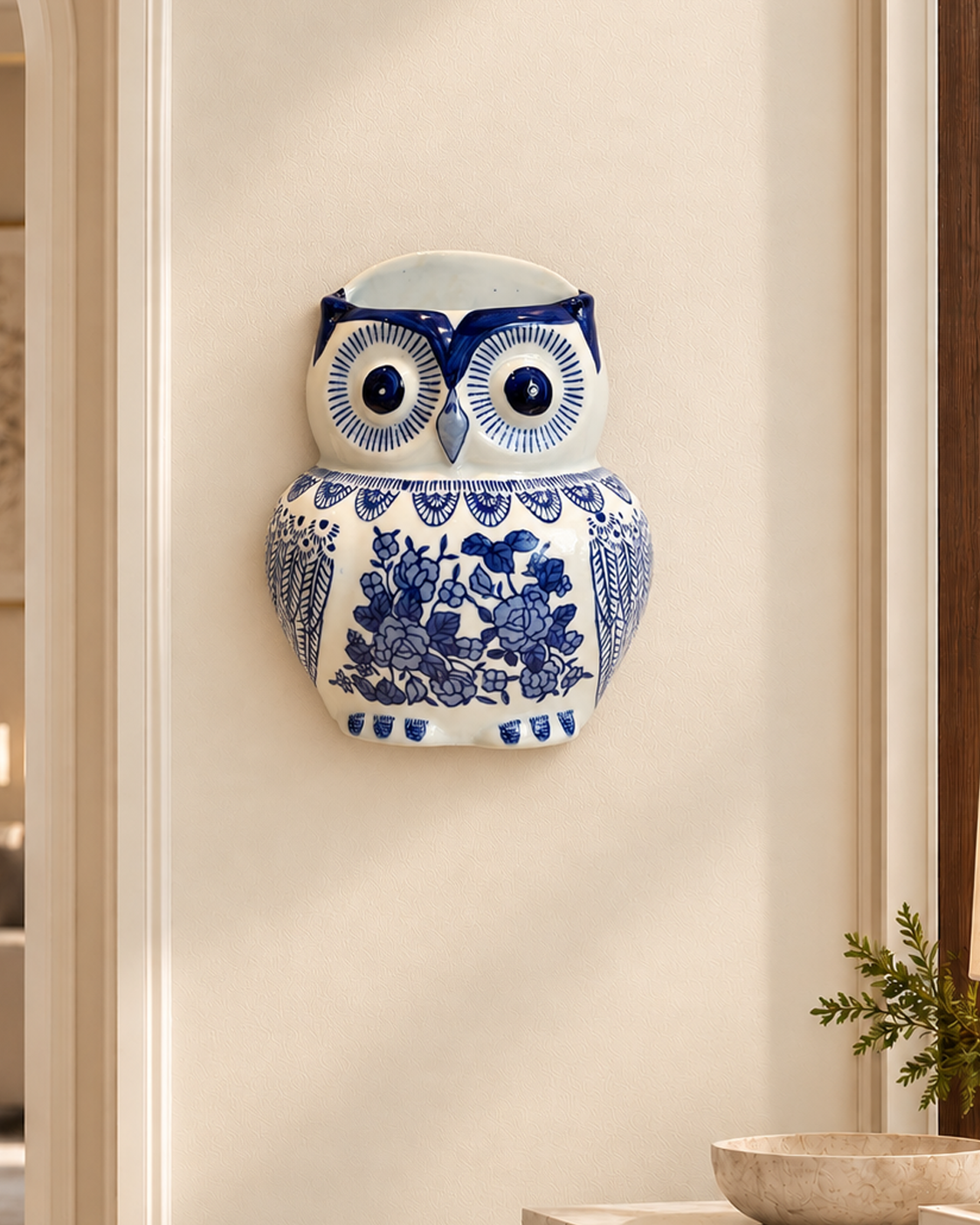 Mystic Owl Decorative Wall Vase For Home & Item for Wall Decoration (Blue Pottery)