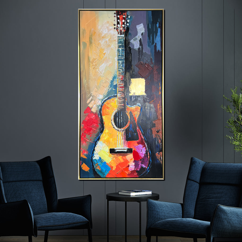 Rhythmic Hues 100% Hand Painted Wall Painting & Wall Decor Item (With outer Floater Frame)