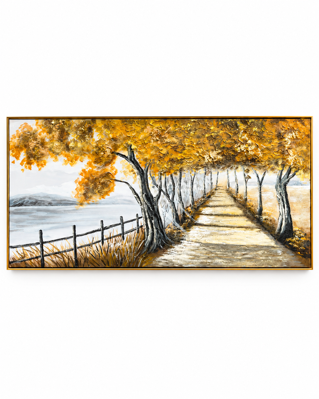 Endless Journey 100% Handmade Nature Painting For Home (With Golden Outer Floater Frame ) (27.5x55 Inches)