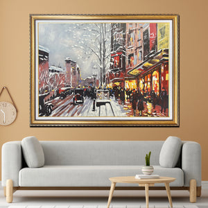 An English Evening Hand painted Wall Art (With Outer Floater Frame) (47x36 Inches) (Victorian Frame)
