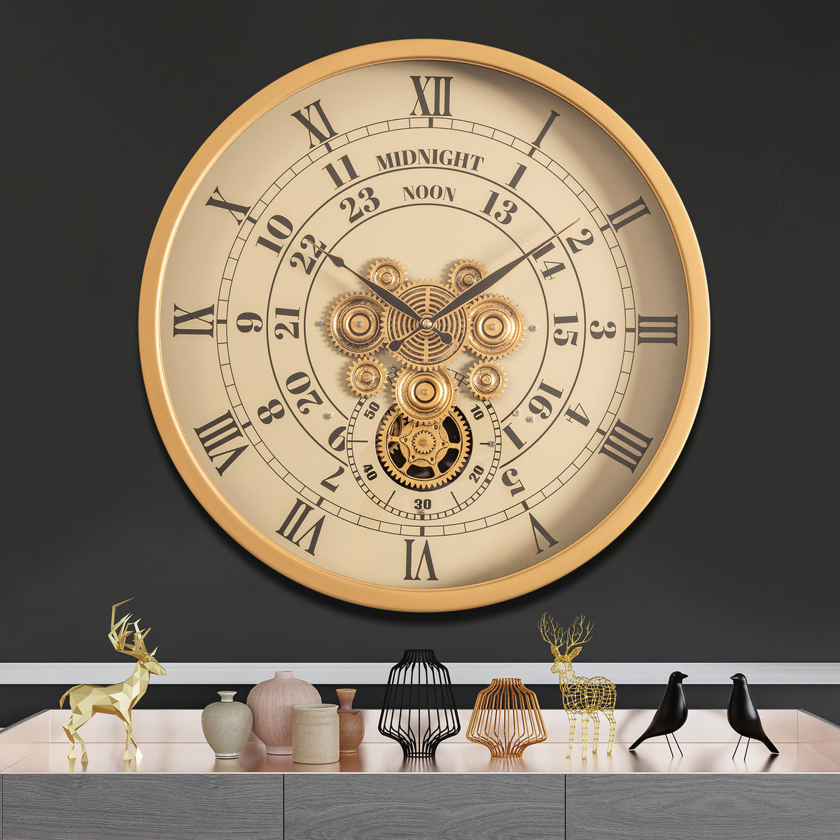 Mystic Motion Luxury Designer Watches Wall Clock For Living Room With Moving Gear Mechanism Buy Wall Clock Online - Medium (White) (Steel Body)