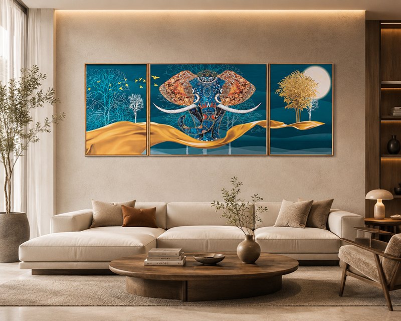 The Udaipur Elephant Crystal Glass Painting Forest - Set of 3