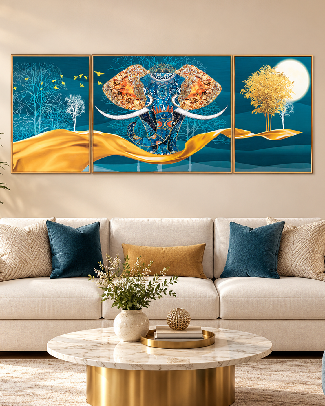 The Udaipur Elephant Crystal Glass Painting Forest - Set of 3
