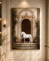 White Horse at the Manor Embossed Wall Painting for Home & Item for Wall Decoration ( 35.5 x 23.5 Inches )