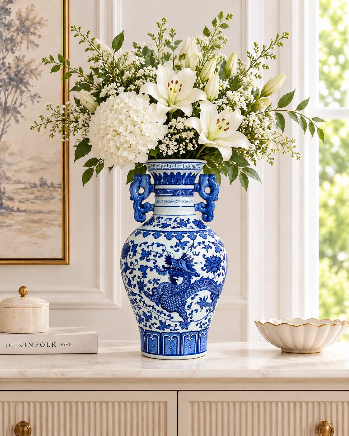 Dragon Crest Decorative Vase & Showpiece (Blue Pottery)