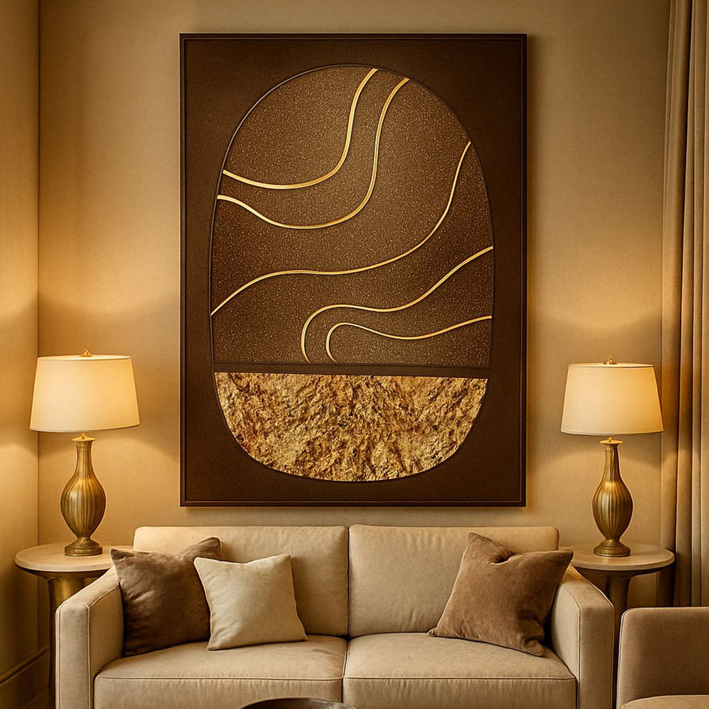 Golden Crescent Flow Hand Painted Wall Painting ( 47x31.5 Inches )