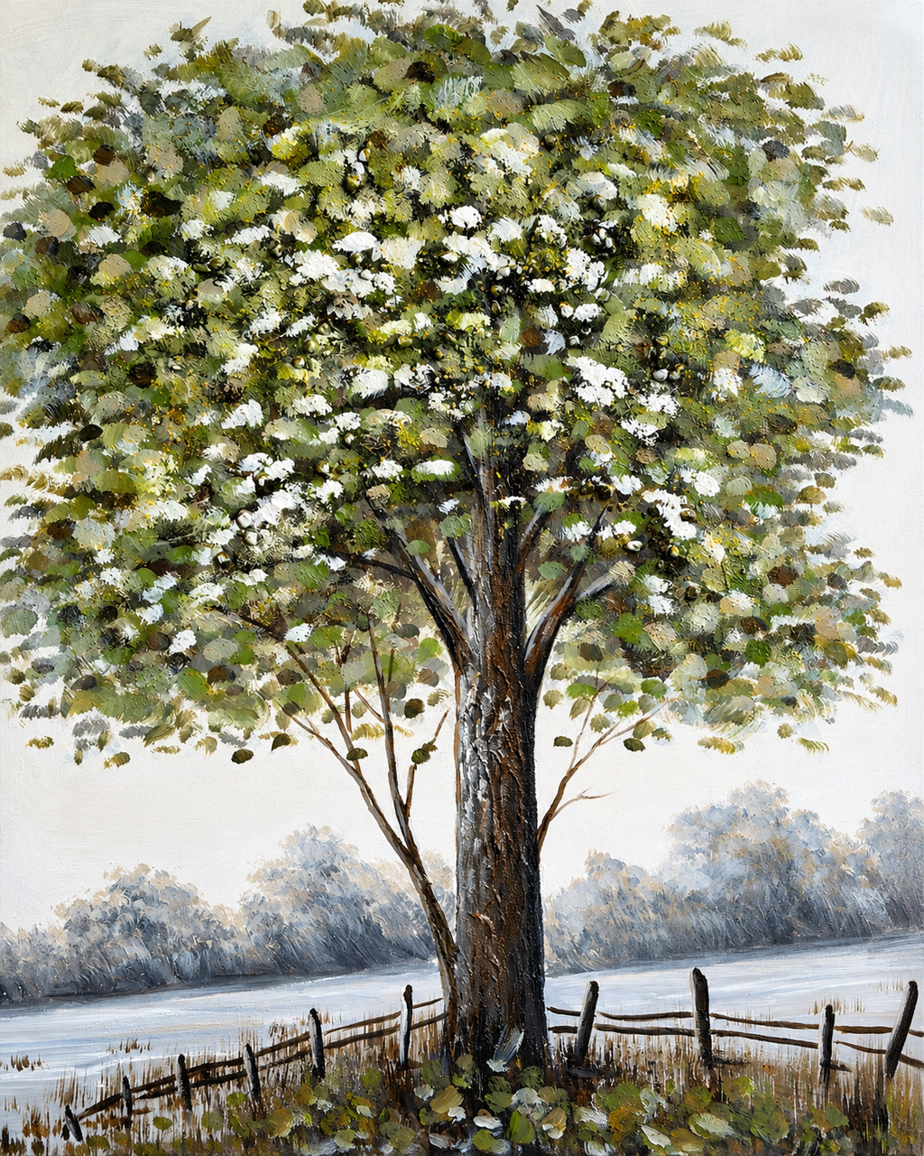Beyond the Fence 100% Handmade Nature Painting For Home (With Golden Outer Floater Frame frame) (39.5x39.5 Inches)