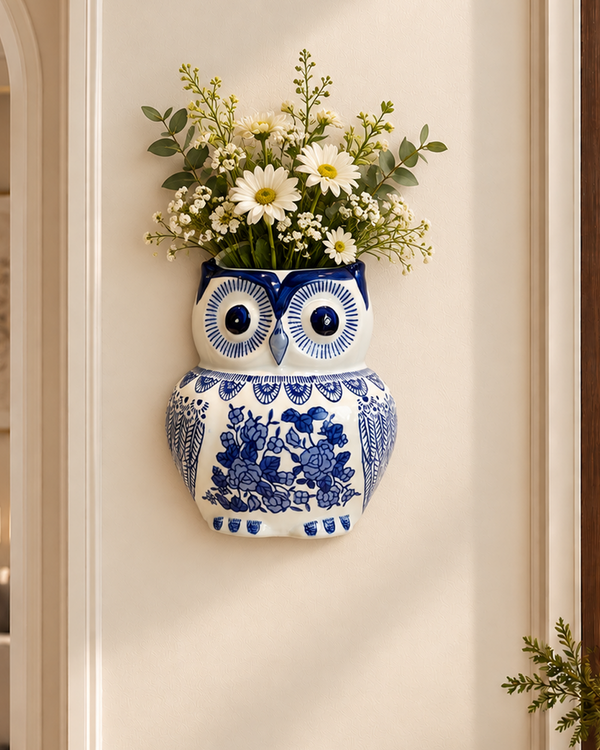 Mystic Owl Decorative Wall Vase For Home & Item for Wall Decoration (Blue Pottery)
