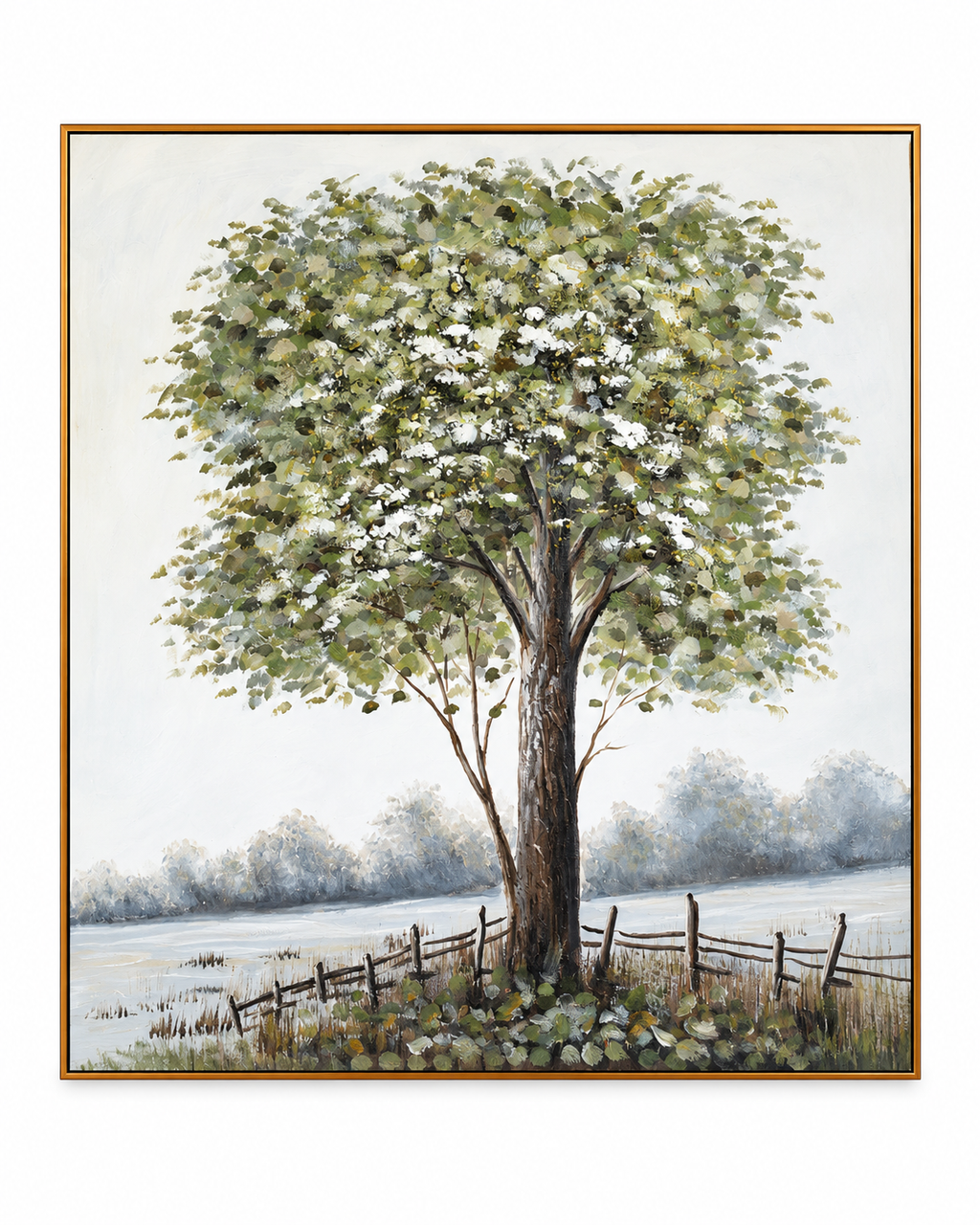 Beyond the Fence 100% Handmade Nature Painting For Home (With Golden Outer Floater Frame frame) (39.5x39.5 Inches)