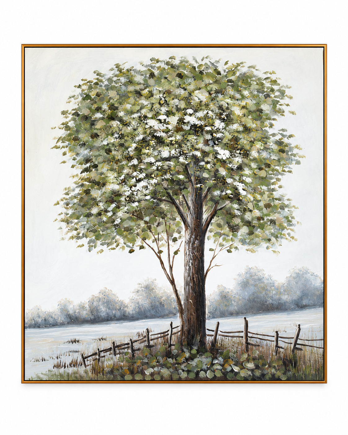 Beyond the Fence 100% Handmade Nature Painting For Home (With Golden Outer Floater Frame frame) (39.5x39.5 Inches)