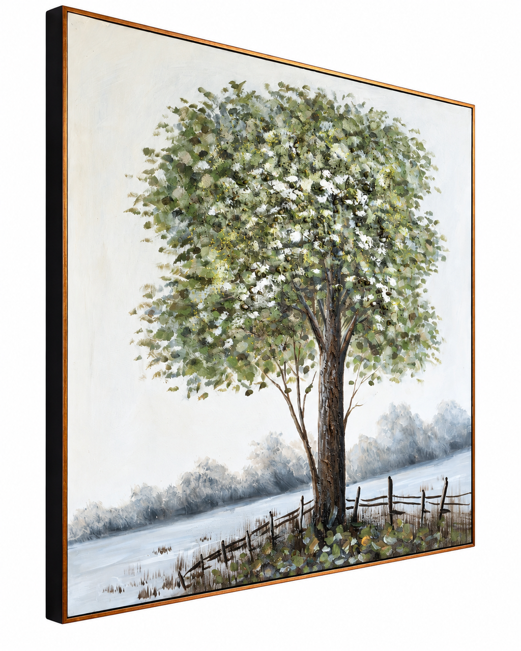 Beyond the Fence 100% Handmade Nature Painting For Home (With Golden Outer Floater Frame frame) (39.5x39.5 Inches)