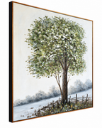 Beyond the Fence 100% Handmade Nature Painting For Home (With Golden Outer Floater Frame frame) (39.5x39.5 Inches)