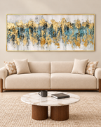A Beautiful Abstract Melting Pot 100% Hand Painted Wall Painting (With Golden Outer Floater Frame frame)( 28 x 56 Inches )