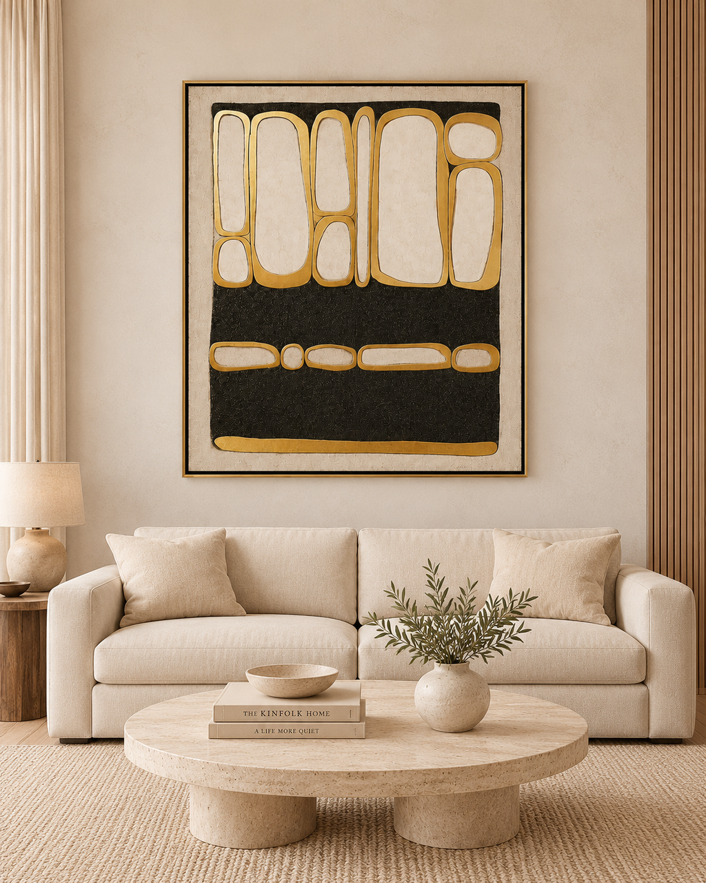 Abstract Gold Symphony Wall Painting For Home ( 47x31.5 Inches )