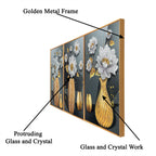 Divine Floral Dimensions Crystal Decorative Colorful Wall Painting for Home Wall - Set of 3