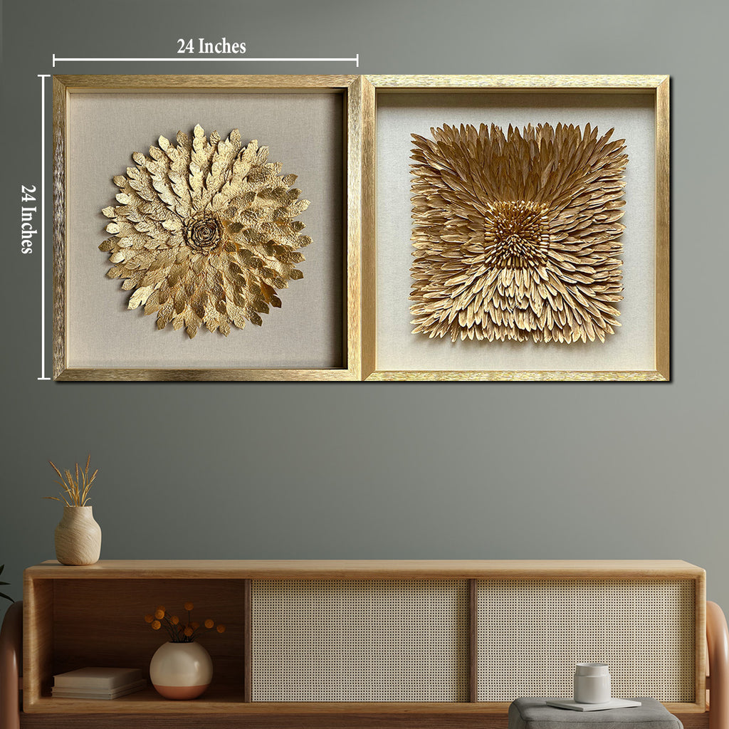 Sunburst Petals & Gilded Garden Escape Shadow Box Wall Decoration Piece - Set of 2