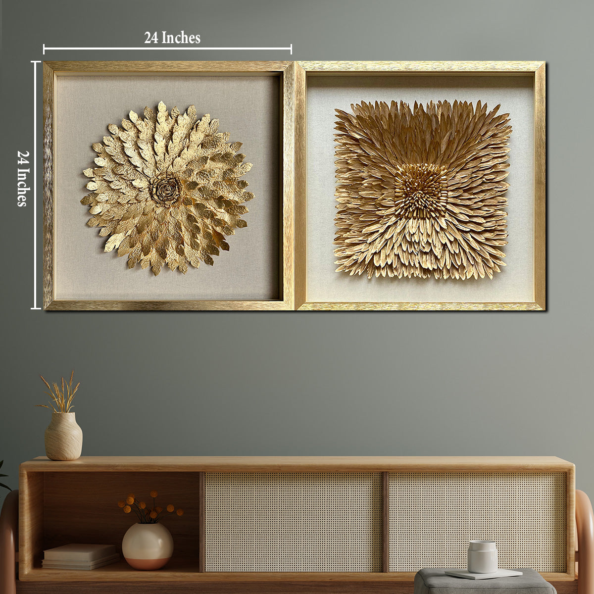 Sunburst Petals & Gilded Garden Escape Shadow Box Wall Decoration Piece - Set of 2