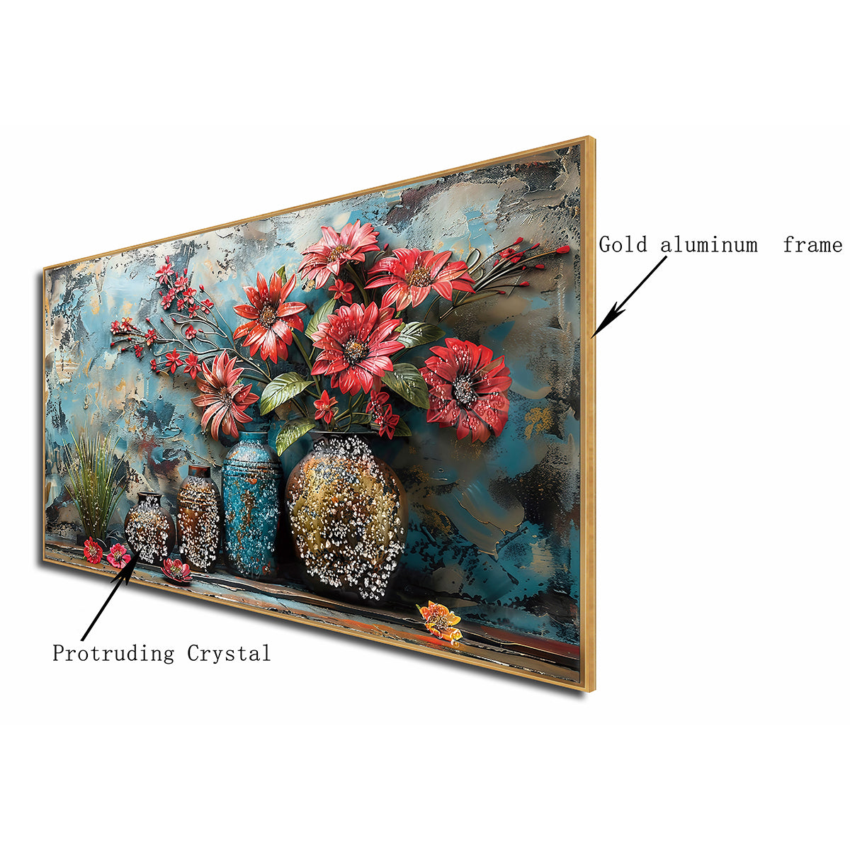 Vase of Crimson Blossoms Crystal Glass Painting & Wall Decoration Items