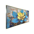 Golden Lotus Bloom 100% Hand Painted Wall Painting & Wall Decor Item (With outer Floater Frame)