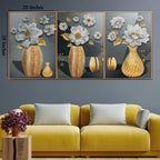 Divine Floral Dimensions Crystal Decorative Colorful Wall Painting for Home Wall - Set of 3