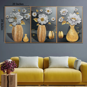Divine Floral Dimensions Crystal Glass Painting - Set of 3