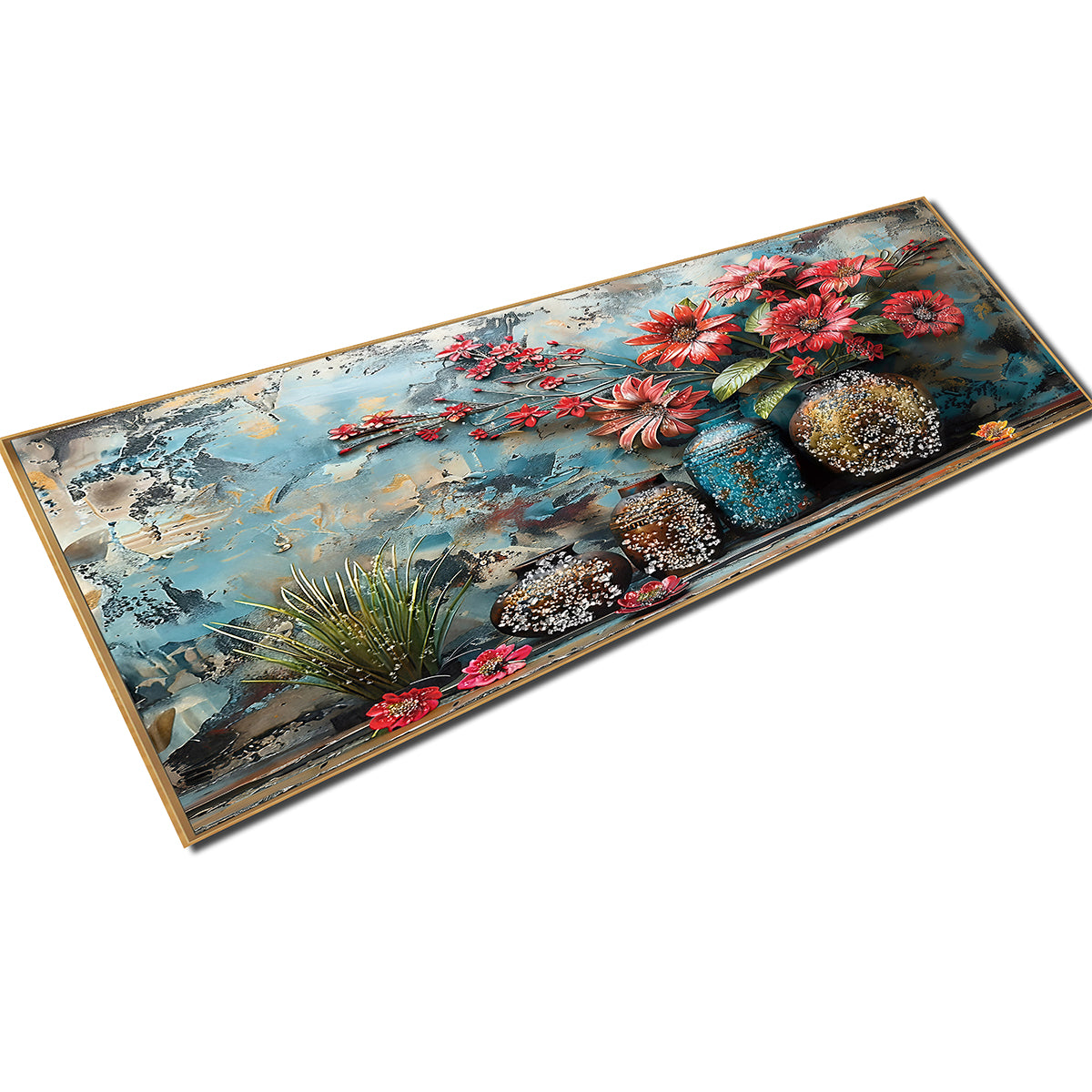 Vase of Crimson Blossoms Crystal Glass Painting & Wall Decoration Items