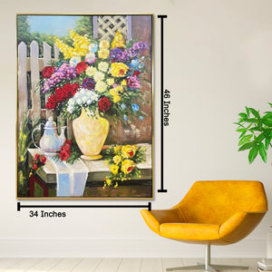 Garden Blossom Delight Hand Wall Decor Paintings for Home (With outer Floater Frame) (34x45.5 Inches)