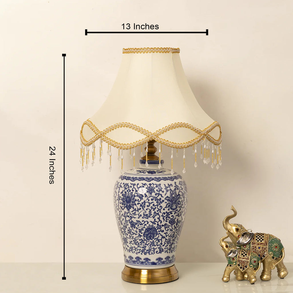 The Silk Route Decorative Table Lamp With Victorian Shade (Blue Pottery)