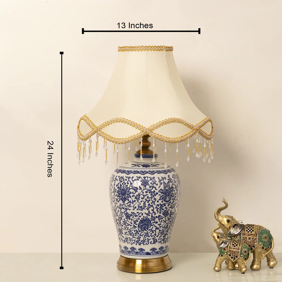 The Silk Route Decorative Table Lamp With Victorian Shade (Blue Pottery)
