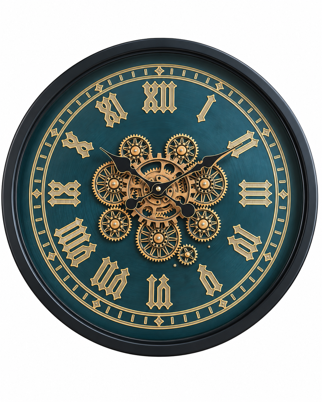 Vintage Chronos Luxury Designer Silent Movement Wall Clock With Moving Gear Mechanism (Steel Body)