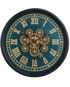 Vintage Chronos Luxury Designer Silent Movement Wall Clock With Moving Gear Mechanism (Steel Body)