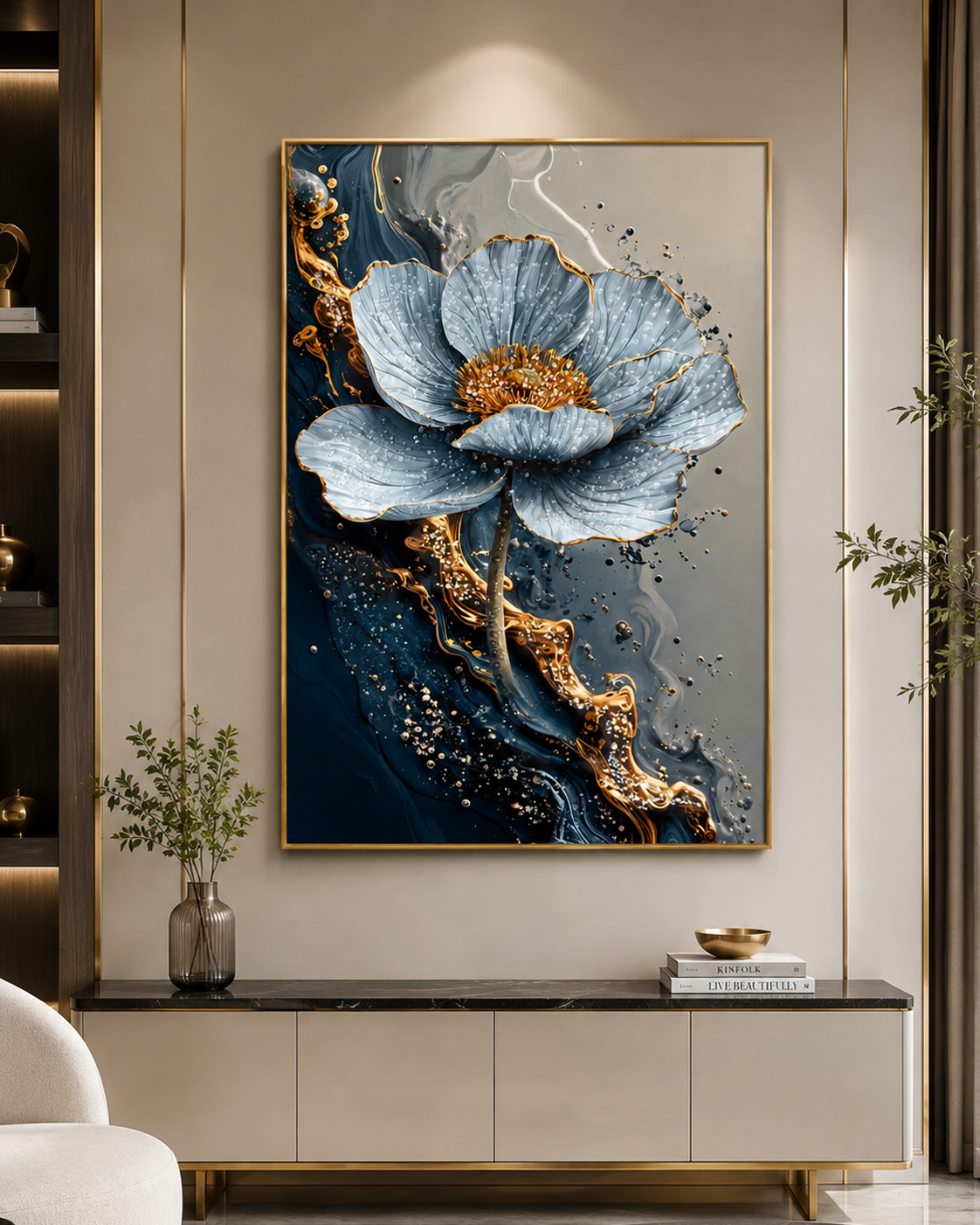 Silver Blossom Elegance Crystal Glass Wall Painting For Home Décor