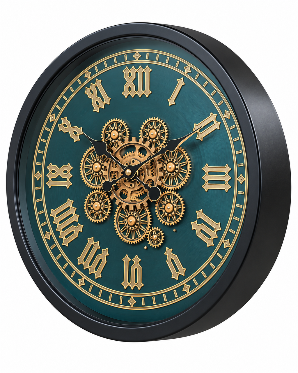 Vintage Chronos Luxury Designer Silent Movement Wall Clock With Moving Gear Mechanism (Steel Body)