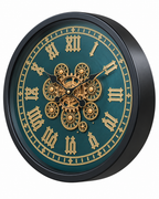 Vintage Chronos Luxury Designer Silent Movement Wall Clock With Moving Gear Mechanism (Steel Body)