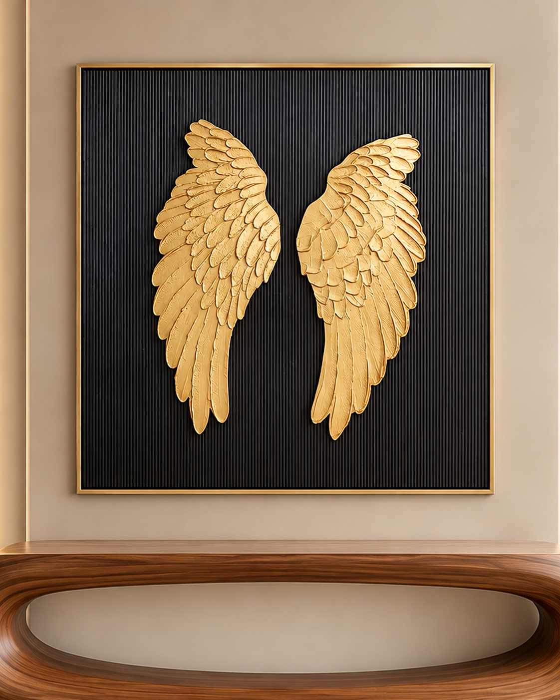 Golden Angelic Wings Modern Wall Art (40 x 40 Inches)