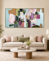 Abstract Bloom 100% Hand Painted Wall Painting (With Golden Outer Floater Frame frame) (27.5x55 Inches)