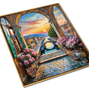 Blooming Sunset Pathway Crystal Glass Framed Wall Paintings For Home & Wall Decoration items