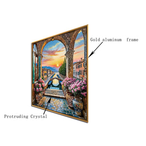 Blooming Sunset Pathway Crystal Glass Framed Wall Paintings For Home & Wall Decoration items