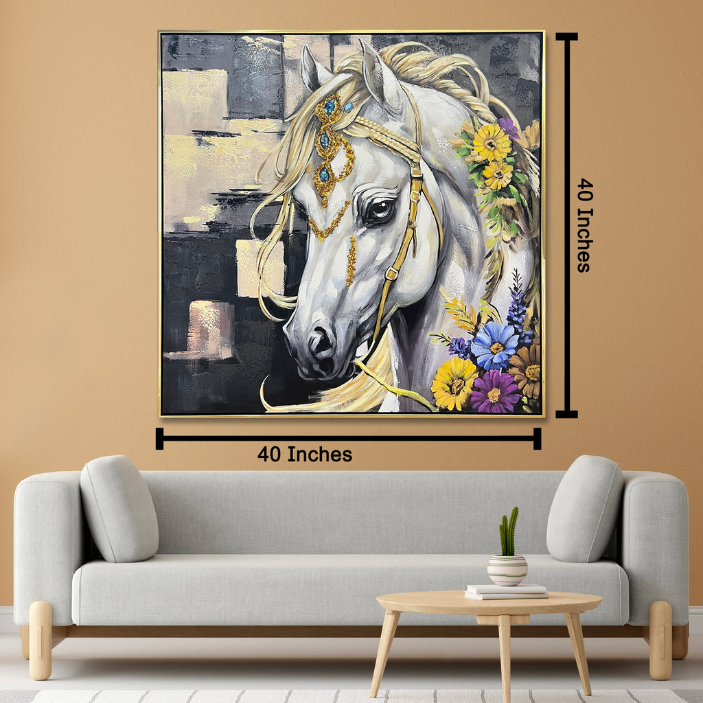 The Royal Equine Hand painting painting for home Wall (With Outer Floater Frame) (40x40 Inches)