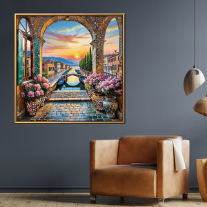 Blooming Sunset Pathway Crystal Glass Framed Wall Paintings For Home & Wall Decoration items