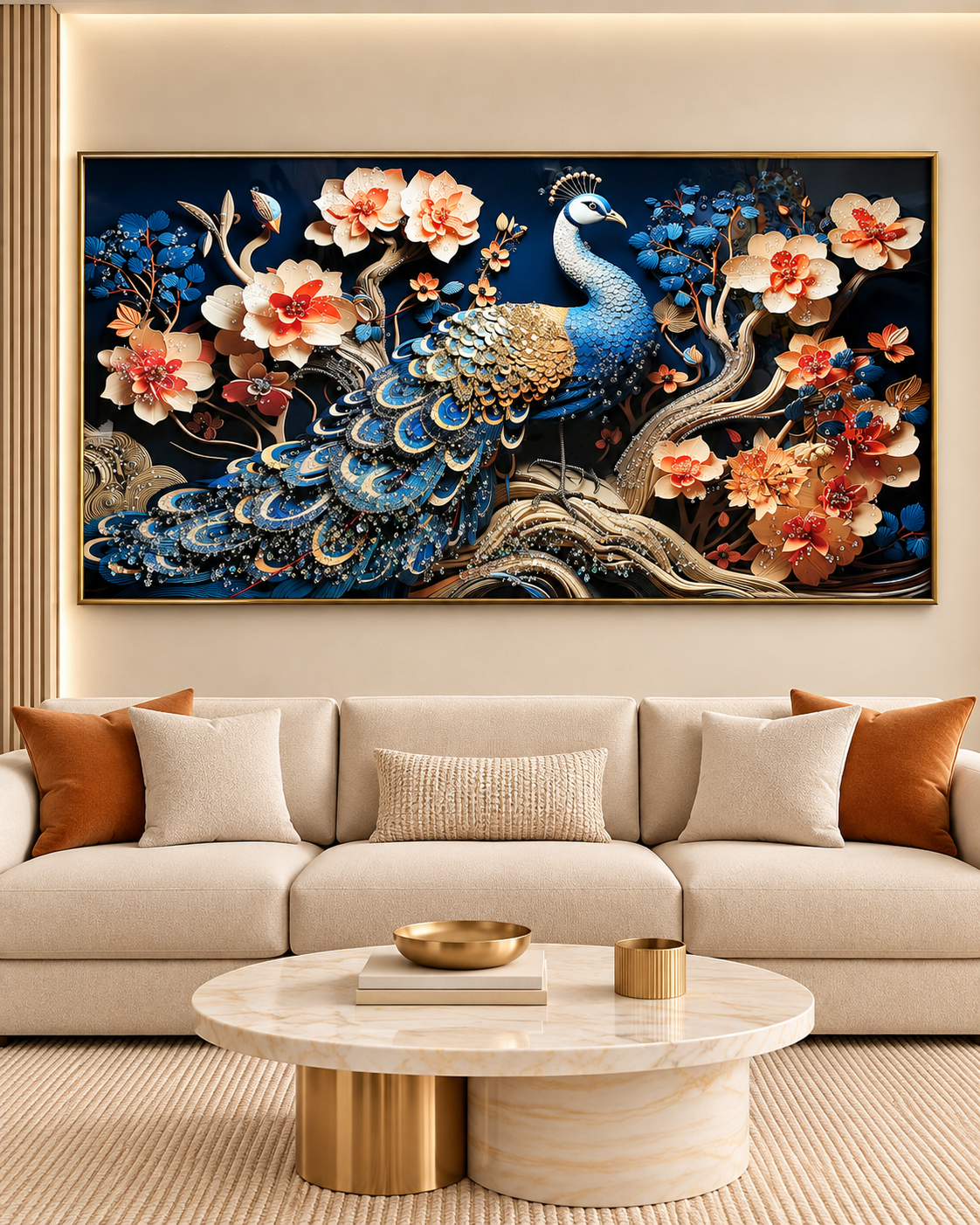 Peacock Harmony Crystal Glass Painting