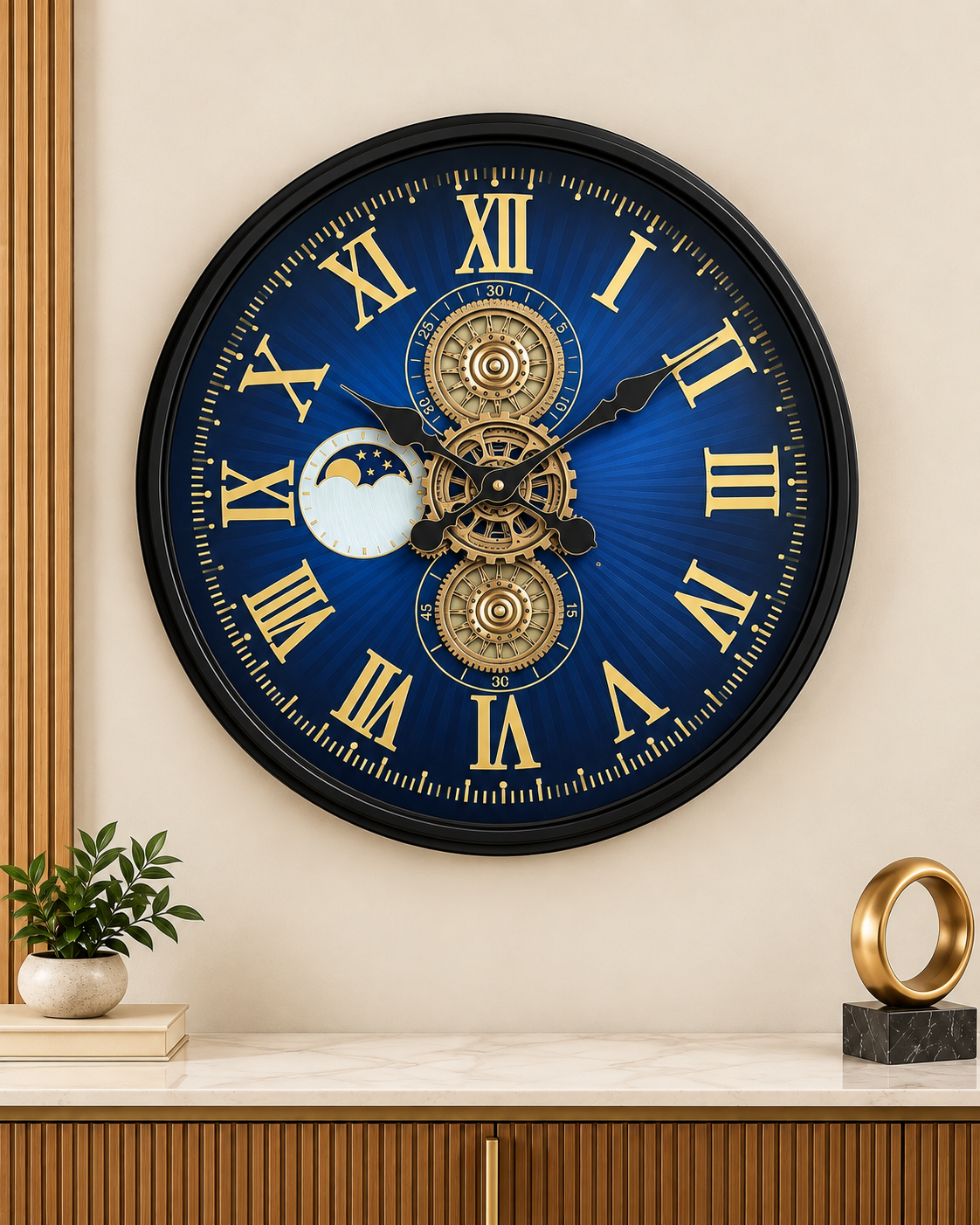 Grand Observatory Luxury Designer Silent Movement Wall Clocks for the Home With Moving Gear Mechanism Buy Wall Clock Online - Blue (Steel Body)