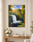 Enchanted Waterfall 100% Handmade Wall Painting For Home (With Golden Outer Floater Frame frame) (35.5x47 Inches)