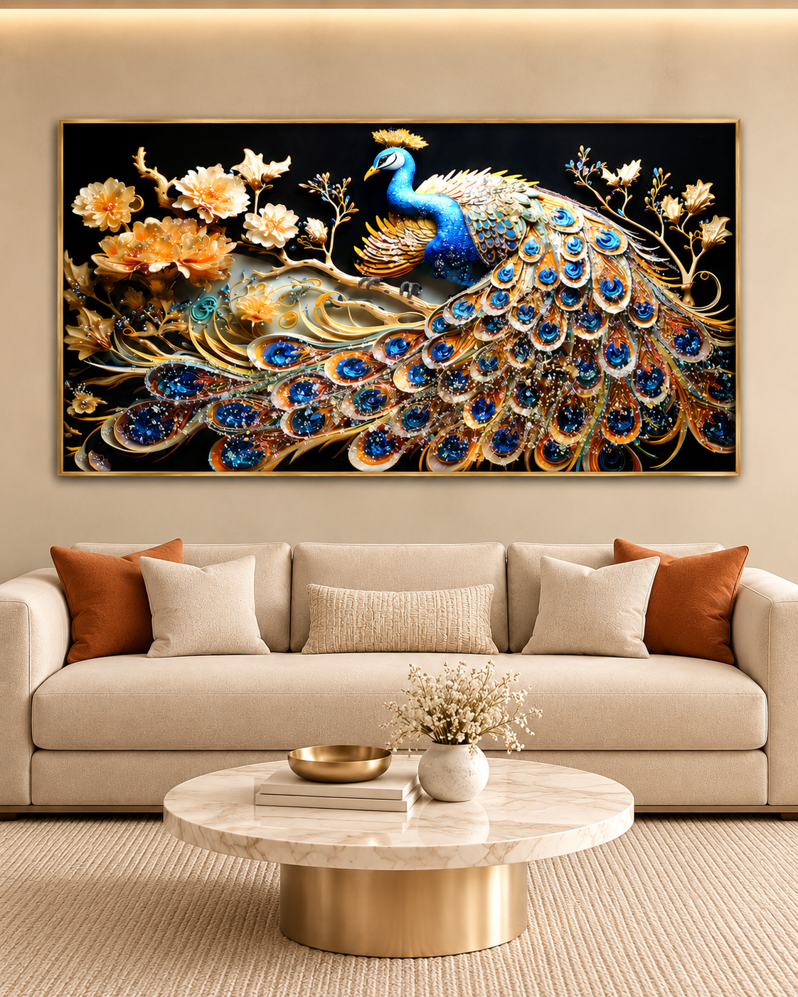 Azure Peacock Dreams Crystal Glass Modern Art Paintings & Wall Decoration items